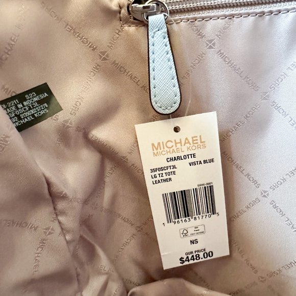 Michael Kors Charlotte Large Top Zip Shoulder Tote Bag Vista Blue - Picture 11 of 11